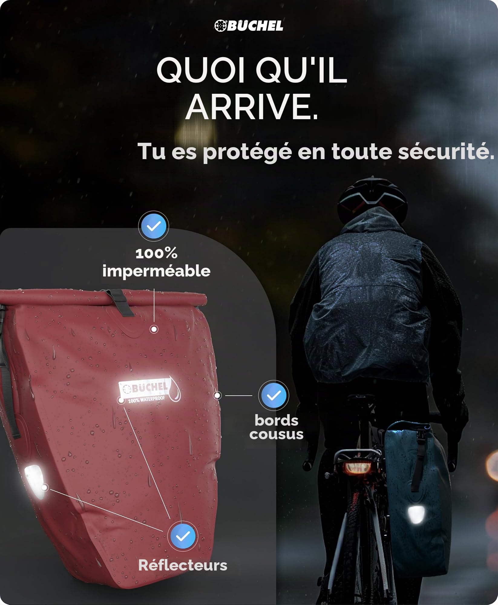 Büchel Sacoche de vélo pour Porte-Bagages, 100% étanche, avec poignée de Transport et bandoulière, Sacoche de vélo, Porte-Bagages, Sacoche de vélo arrière