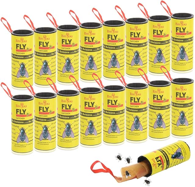 BaiYou Fly Paper Fly Strips Fly Catcher Strips 16 Pack Sticky Fruit Fly Trap for House Indoor Outdoor Use