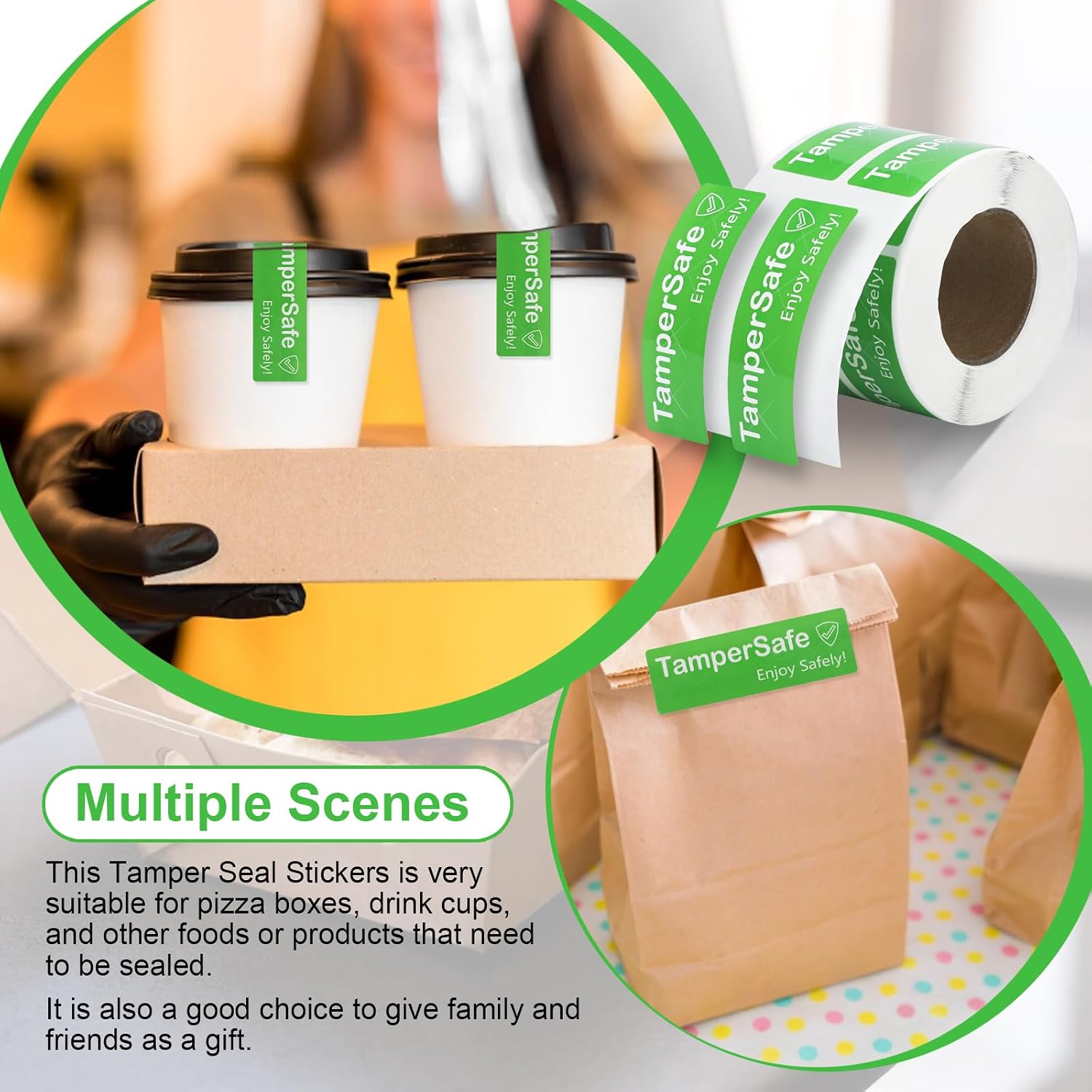 500 Pieces Tamper Evident Label1* 3 Inch Food Delivery Stickers Temper Proof Tape Roll Safe Secure Tamper Evident Seals for Food Container Pizza Boxes (Green)