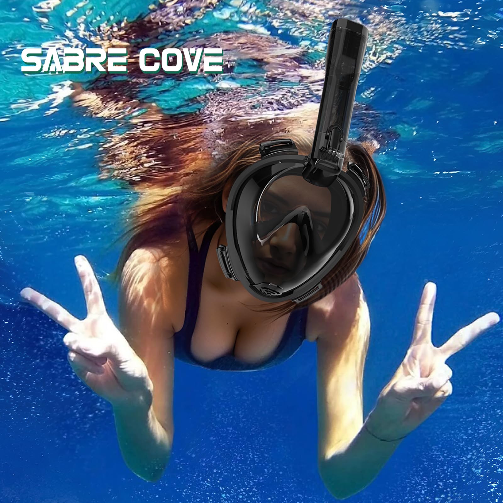 SABRE COVE R10 Full Face Snorkel Mask Adults, Snorkeling Mask Gear for Adults&Kids, Fully Enclosed CO2 Outflow, Silicone Bonding Anti-Leak&Fog, Buckle Folding for Portability-L/XL BlackSemiTransparent