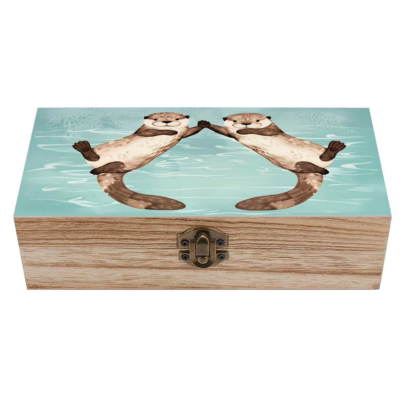 asbwuo Swimming Pool Otter Vintage Wooden Keepsake Box