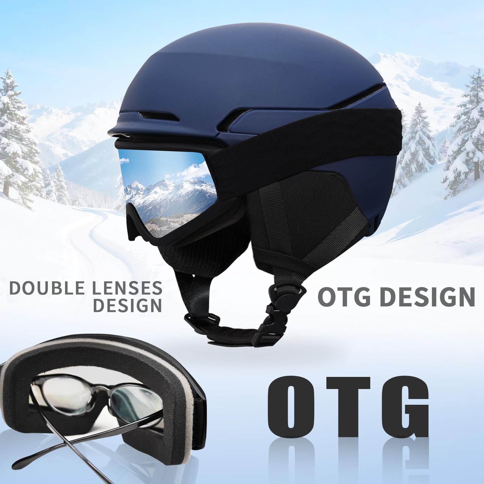 VCOROS Casco de Esquí Kit con Gafas de Esquí Capucha DXH811 para Esquí | Casco Esquí Talla Ajustable Transpirable UV Seguridad Comodidad Casco de Snowboard mit Orejeras Extraíbles