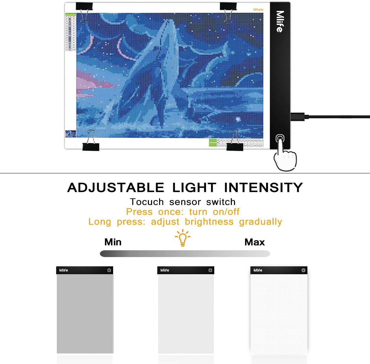 Black Friday Sale 2022 Mlife B4 LED Light Pad - Upgraded Diamond Painting Light Box Dimmable Tracing Light Board, Sketching, Animation, Drawing Light Box with 4 Fasten Clips
