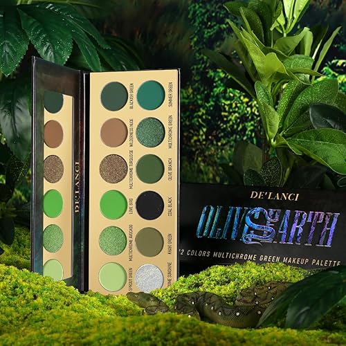 Miniatura 7 de BEUSELF DE'LANCI Sombra de ojos verde oliva, sombras de ojos multicromadas negro y verde para ojos ahumados, paleta de sombra de ojos altamente