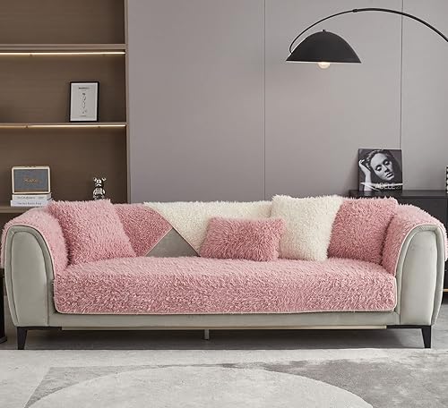 Miniatura 9 de Funda de sofá de piel sintética extra suave y esponjosa, antideslizante, ligera, de pelo largo, lanudo y seccional, funda de felpa mullida y cómoda