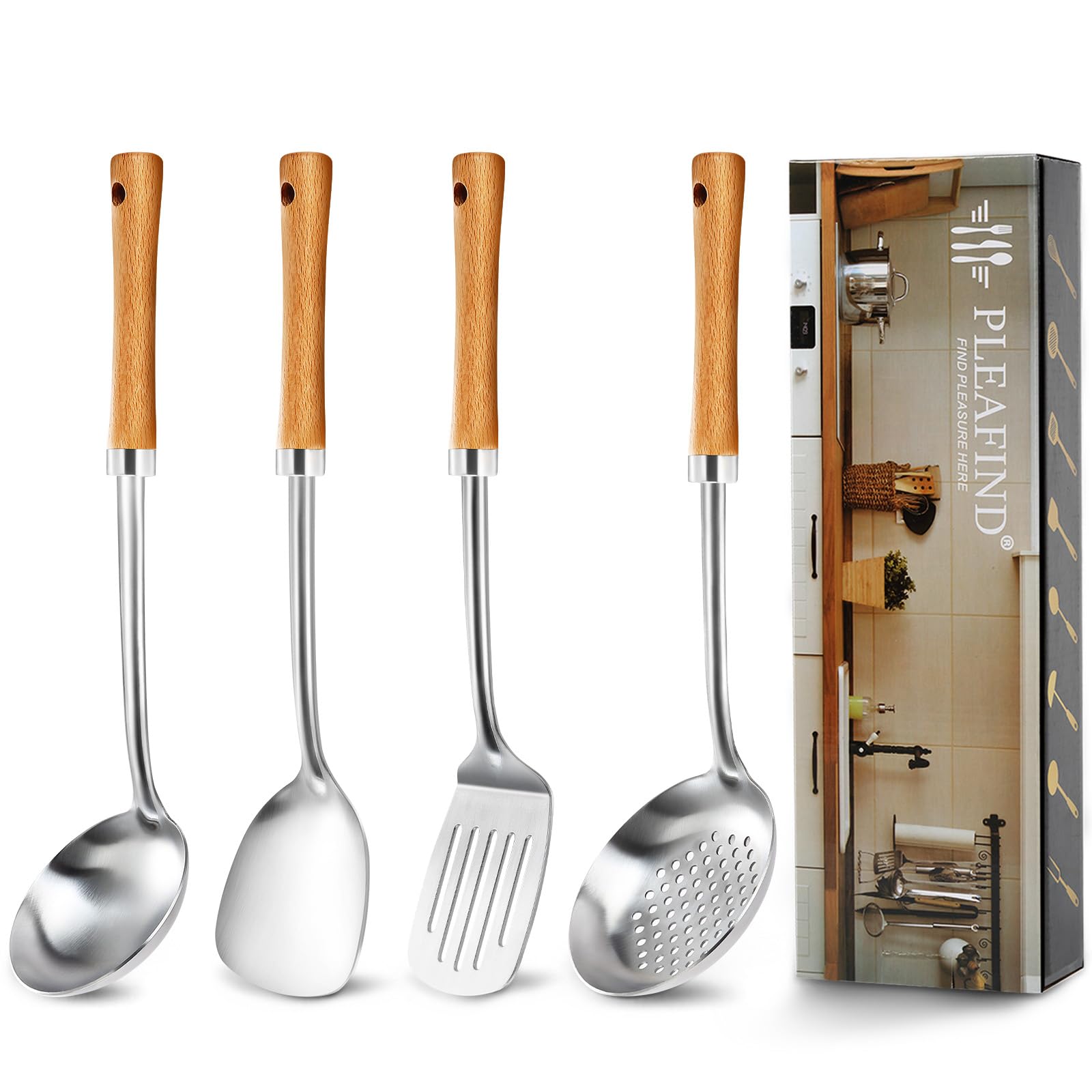 BRACOP® Spatola Indiana In Ottone Per Cucina, Cucchiaio Piatto Rotondo, Utensile Da Cucina Tradizionale, Lunghezza 25-38 Cm, Larghezza 7-12 Cm, Colore Oro, Lavabile In Lavastoviglie