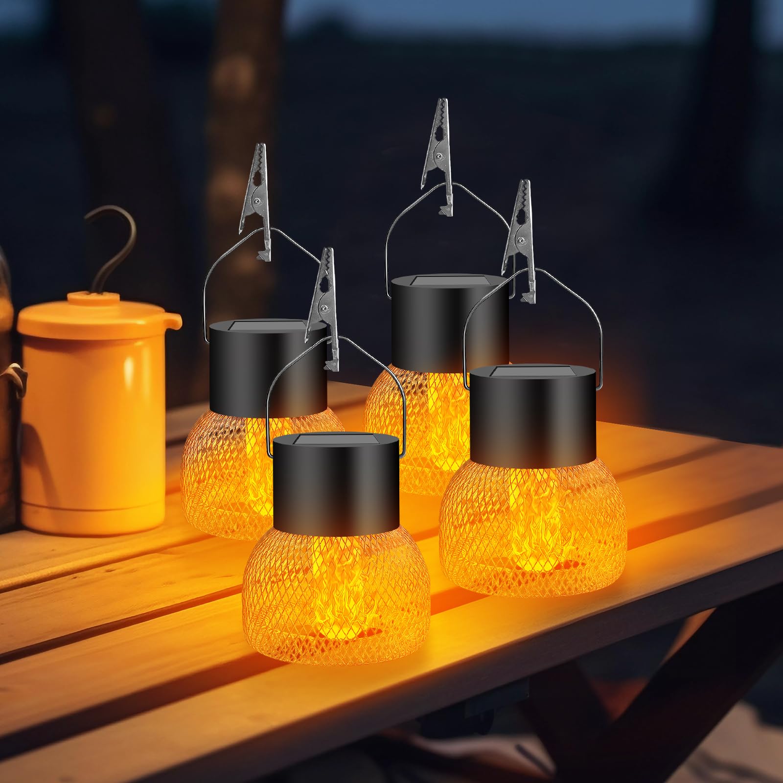 4 piezas Solar Hanging Light, IP65 resistente al agua lámparas solares para exteriores colgantes lámparas solares de jardín para exteriores, lámpara colgante, para jardines, patios, vallas, árboles