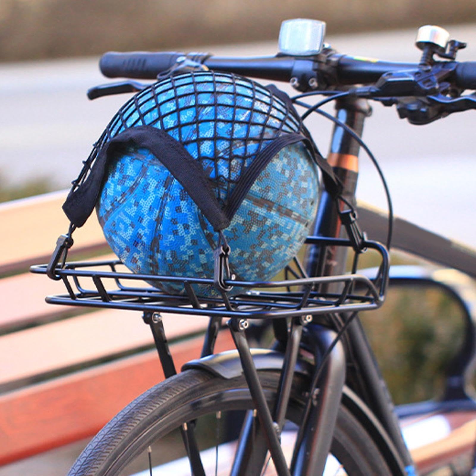 Fahrrad Gepäckträger Vorne Leicht - Universal für Rennrad & Tourenrad, Vorderradgepäckträger inkl. Gepäcknetz, Einfache Montage, Aluminium Front-Lastenträger, Schwarz