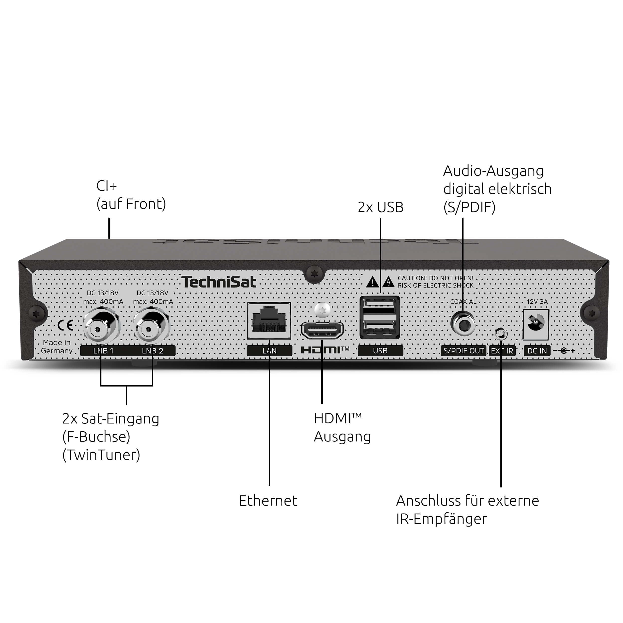 TechniSat DIGIT ISIO S4 – Twin Sat-Receiver mit alphanumerischem Display (HDTV Twin-Tuner, DVB-S2, PVR Aufnahmefunktion via USB, HbbTV, CI+, HDMI) schwarz