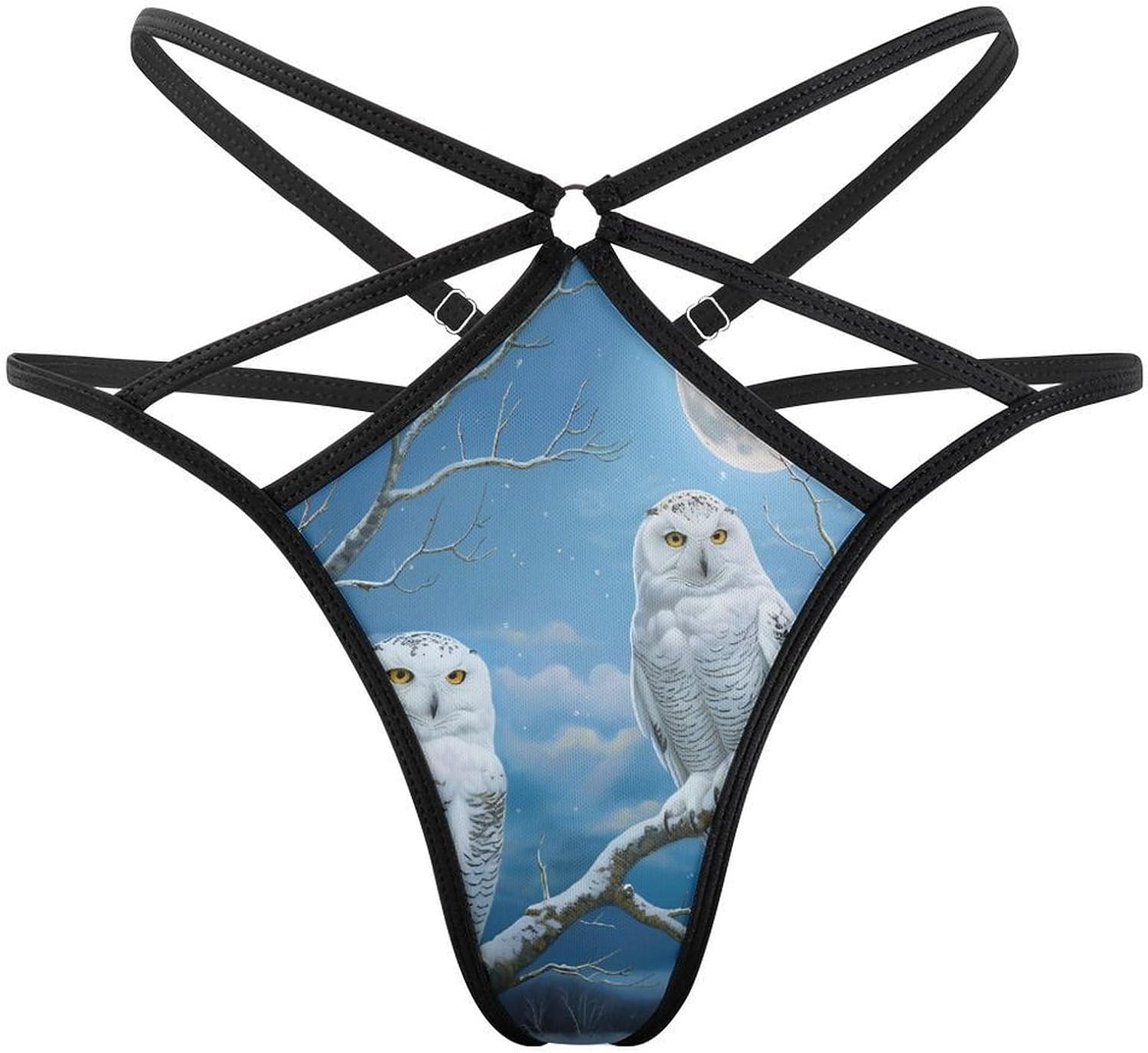 Snowy Wolf Full Moon Funny Women's T-back Thong Panties G-String Printed No Show Underwear
