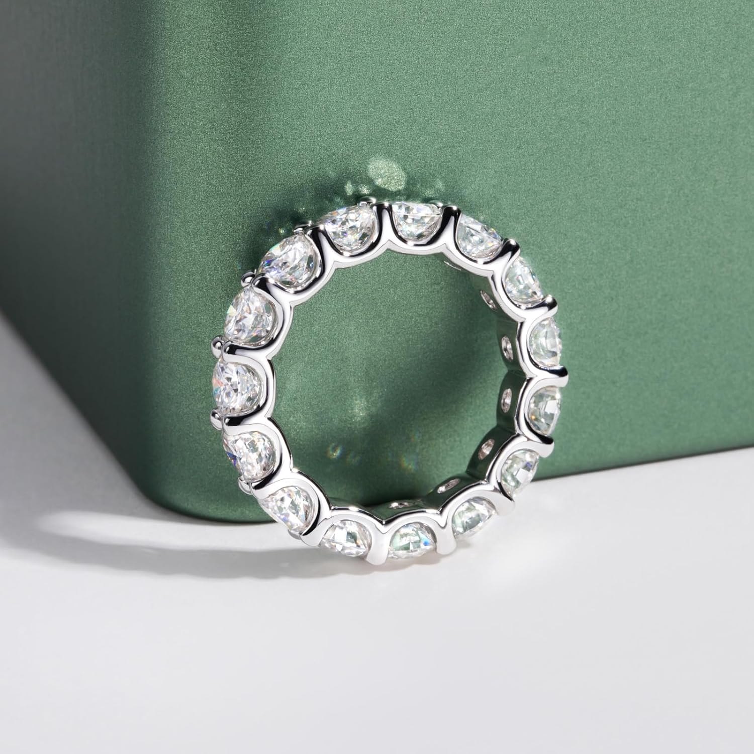 Moissanite Eternity Wedding Band Ring Eight Hearts and Arrows Wave/Geometric Shape Stackable Ring D Color VVS1 Clarity 925 Sterling Silver for Women With Certificate