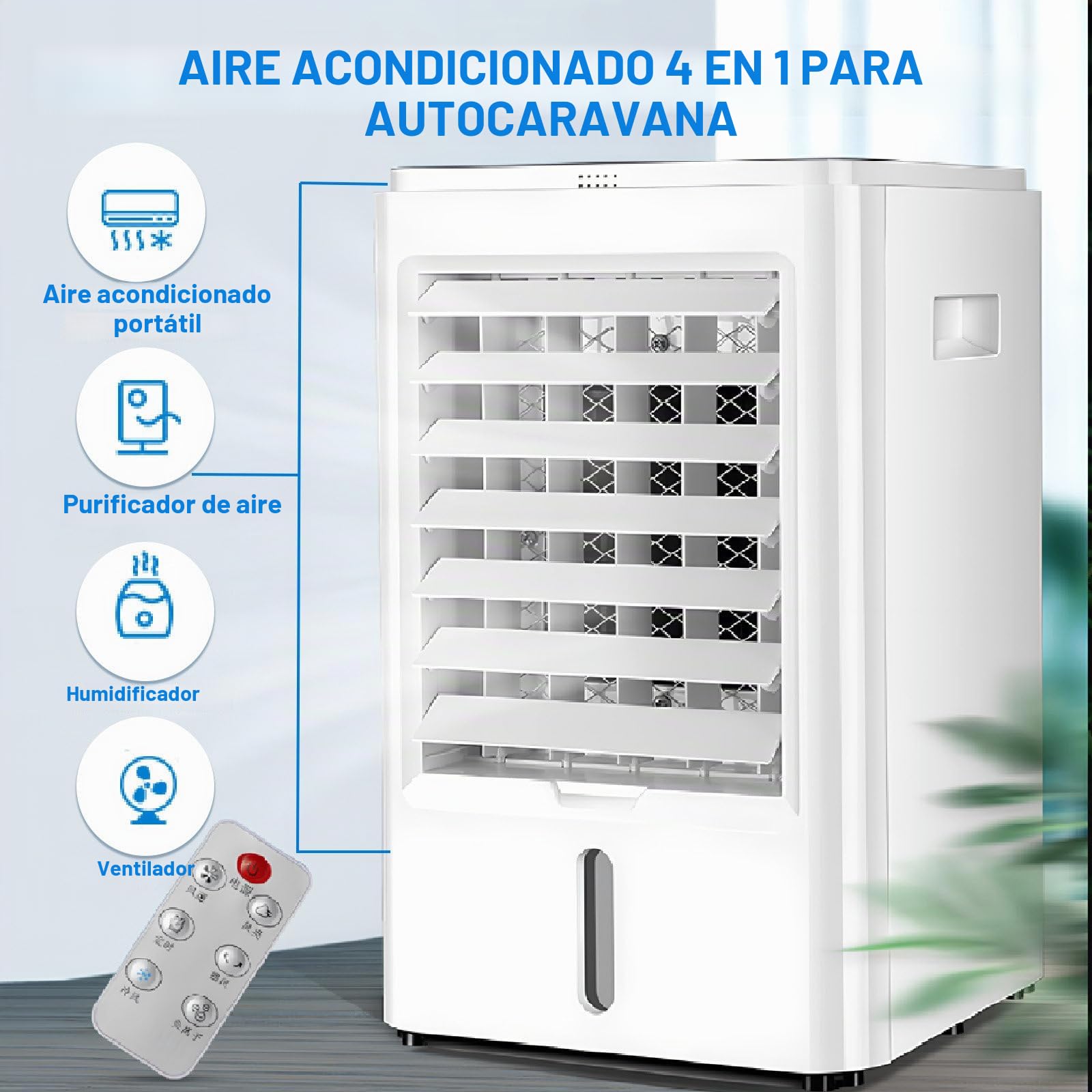 Aires Acondicionados 4 En 1/Aire Acondicionado Portátil Mejorados 2026 con Control Remoto, 3 Velocidades De Viento Y 3 Modos De Enfriamiento, Temporizador De 1/2/4 Horas 24v