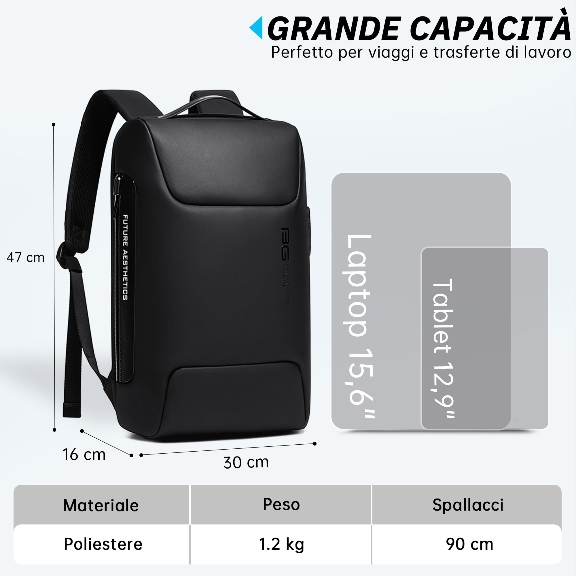 VARLIVOO Moda Uomo Zaino USB Port Parola d'ordine Serratura Antifurto Zainetto 15,6" Laptop Uomo Borse Lavoro Viaggio Scuola Impermeabile Polyester Nero
