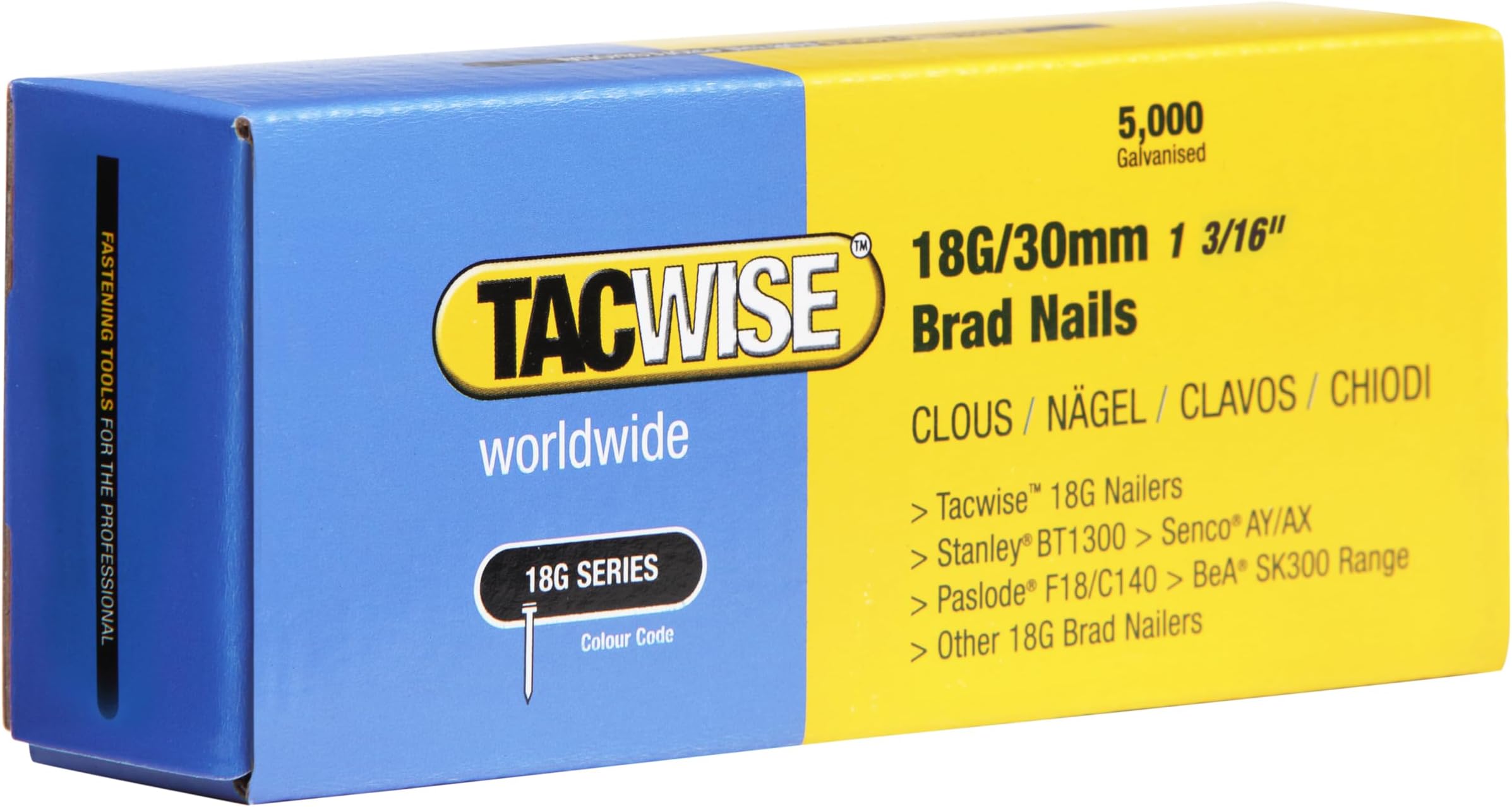 TACWISE 0397 Type 18G / 30 mm Galvanised Brad Nails, Silver, Pack of 5,000