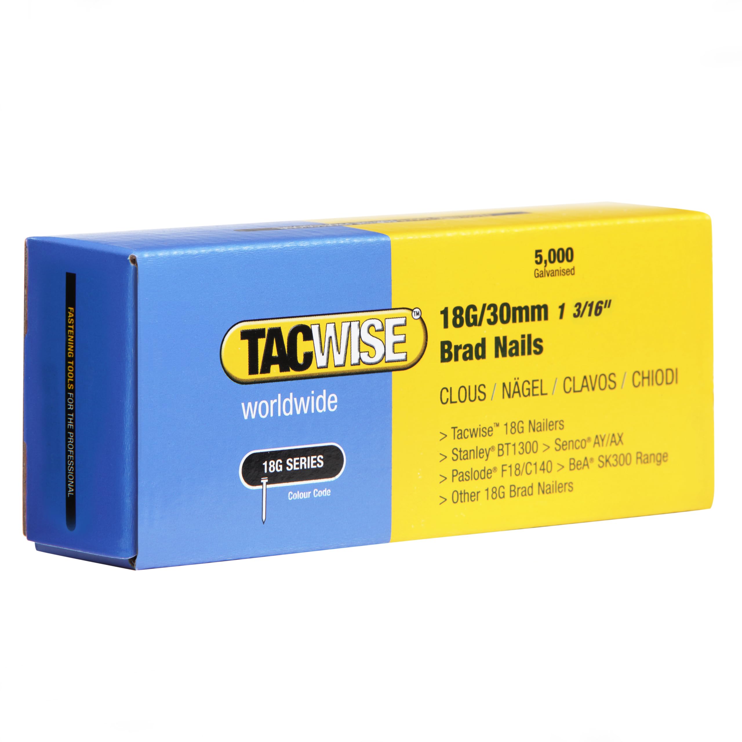 TACWISE 0397 Type 18G / 30 mm Galvanised Brad Nails, Silver, Pack of 5,000