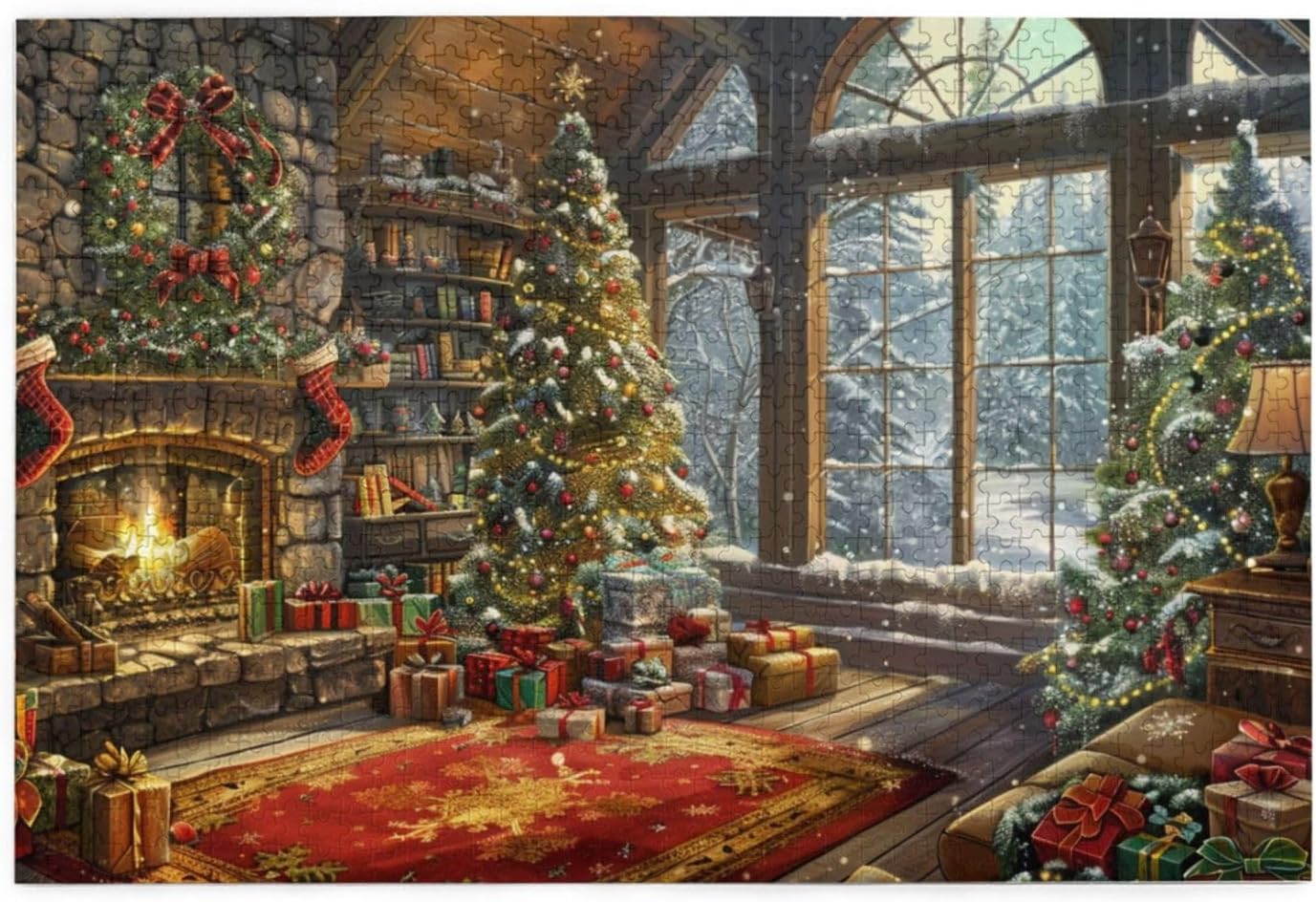 Cafemira Fireplace and Christmas Tree,Adult Wooden Jigsaw Puzzle 1000 Piece,Relax and Enjoy The Fun of Solving Puzzles,Challenging Brain Exercise,Exercise Your Hands On Skills