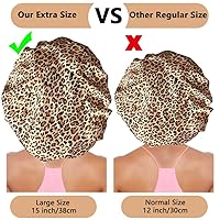 Vista 3 de 3 piezas de gorros de satén extra grandes para dormir, gorros para cabello trenzado de mujeres negras con cabello rizado, C C-negro