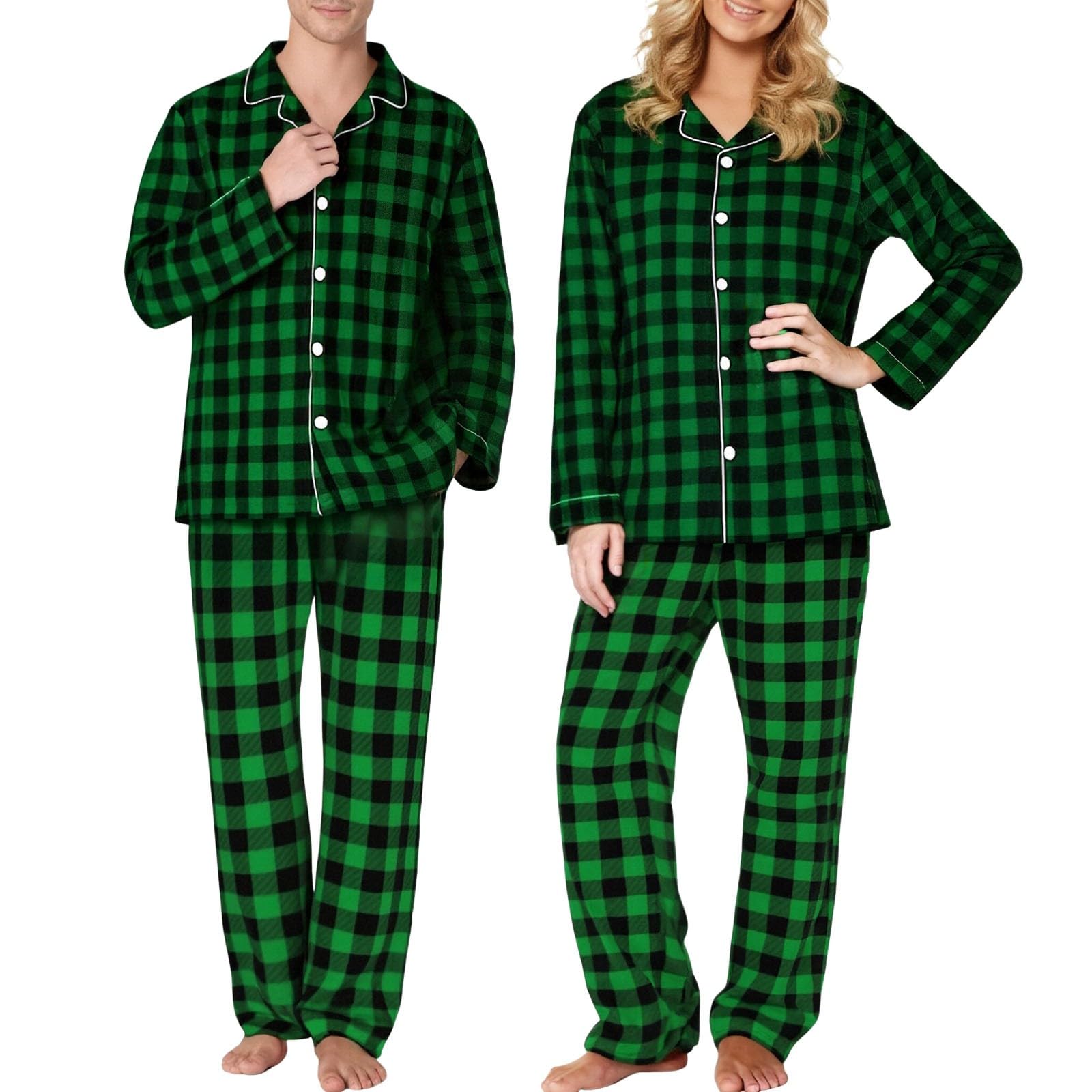 Générique Ensemble Pyjama Femme en Tissu Tartan Doux et Respirant, Haut à Manches Longues Confortable pour Nuit paisible, Tenue de détente Chaude et légère, Taille L à XXXL