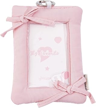 NICENEEDED Kpop Photocard Holder Keychain, Pink Bow Cute Photo Card Holder Keychain ID Badge Holder, Protective Sleeves with Pendant