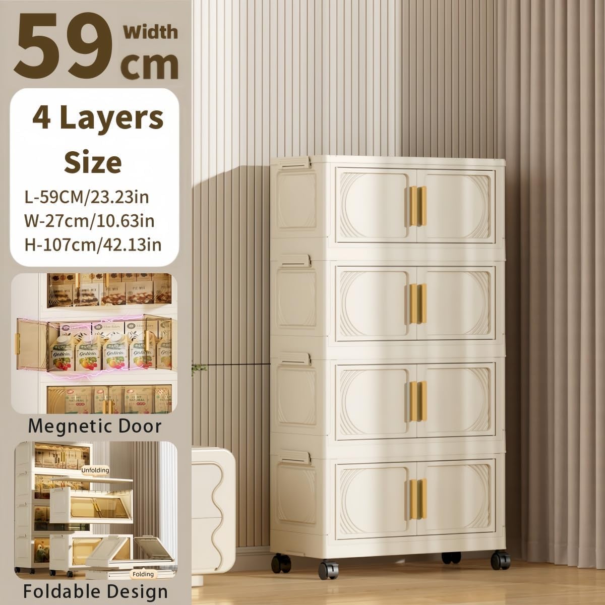 4-Tier Stackable Storage Bins with Lids, 154QT Storage Cabinet with Wheels, Large Collapsible Storage Boxes Organizers and Storage for Home Office Dorm