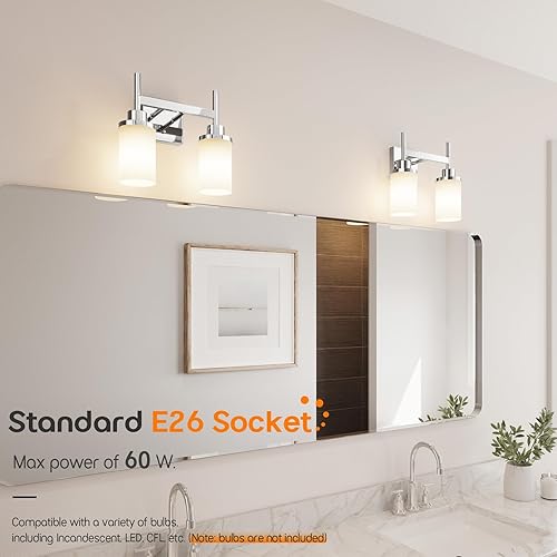 Miniatura 4 de Luces de tocador de baño de cromo pulido con pantalla de vidrio esmerilado blanco, apliques de doble pared para espejo, pasillo, entrada, porche