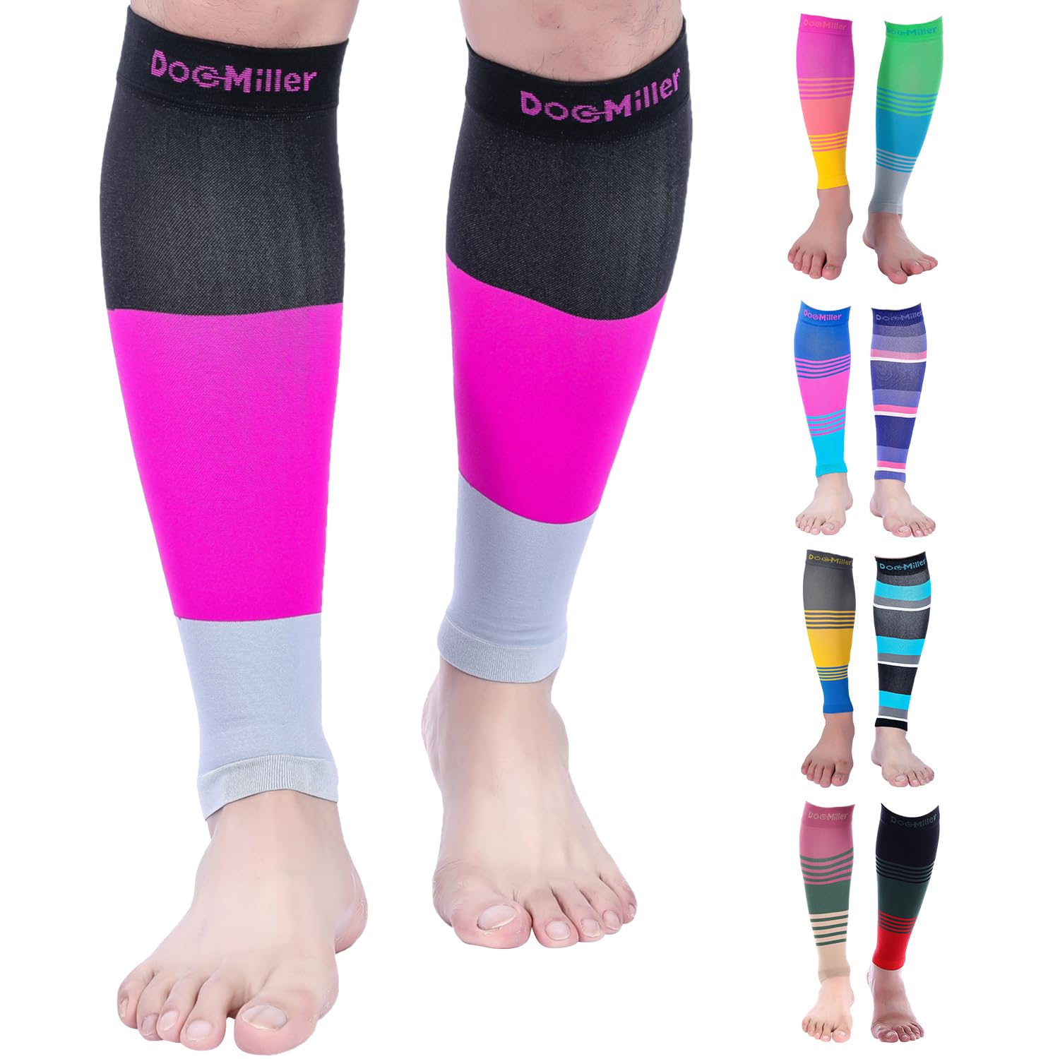 Manga de compresión Doc Miller para pantorrillas, para hombres y mujeres, 20-30 mmHg, soporte graduado, hasta la rodilla, para correr, diseño a rayas, 1 par