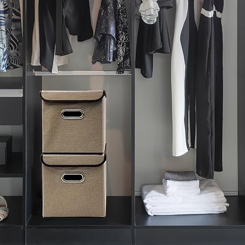 Miniatura 6 de Cubo plegable de almacenamiento con tapa, juego de 2, cesta de almacenamiento plegable con tapa, 9.8in x 9.8in, cesta bohemia, contenedor de