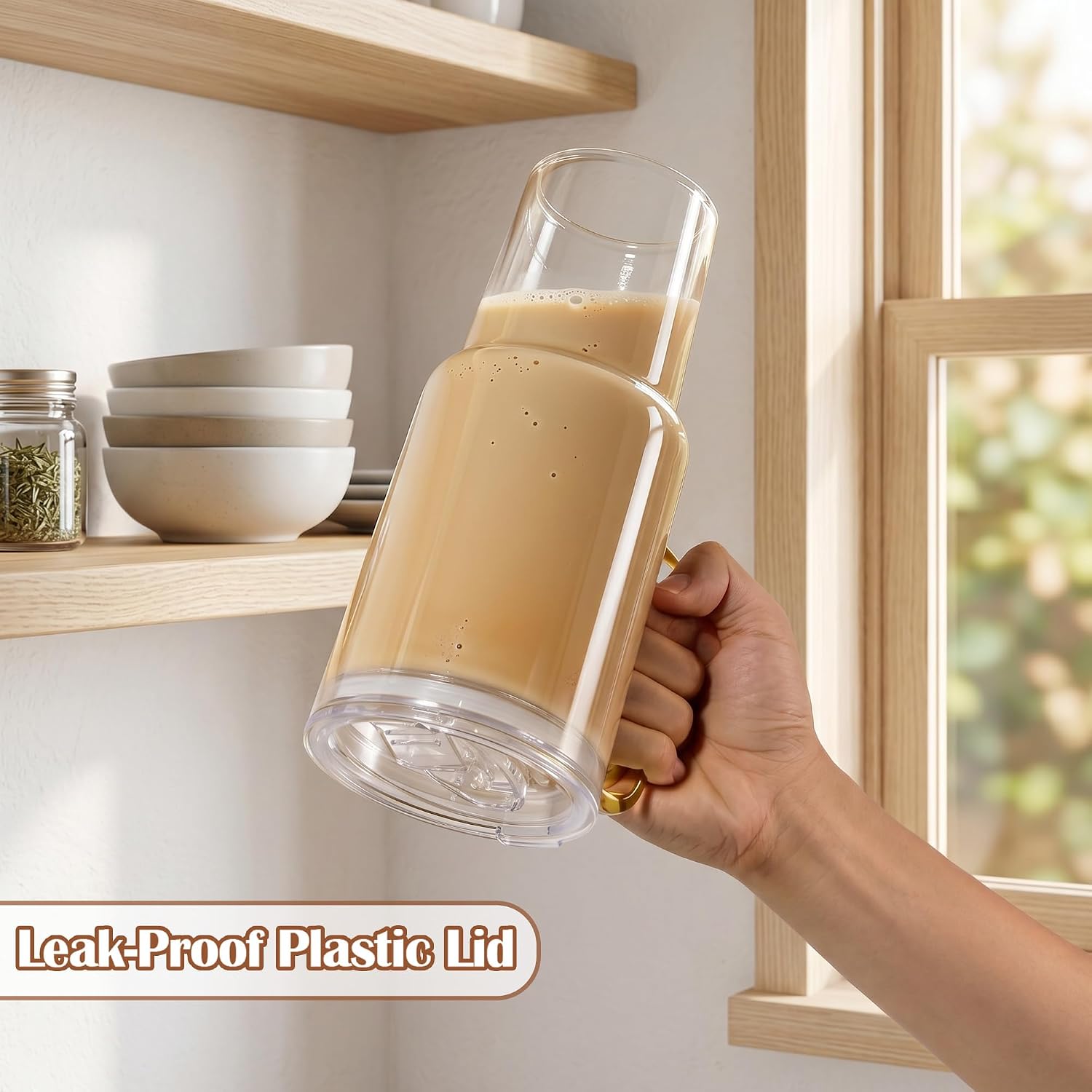 Glass Tumbler with Straw and Lid 40 oz, with Bamboo Lid & Clear Lid