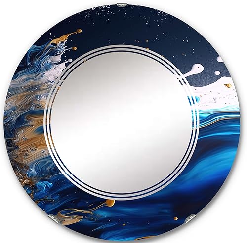 DesignQ Espejo de pared moderno, espejo ovalado moderno, espejo de baño redondo azul, espejo de tocador de espirales abstractas Frozen Splash of