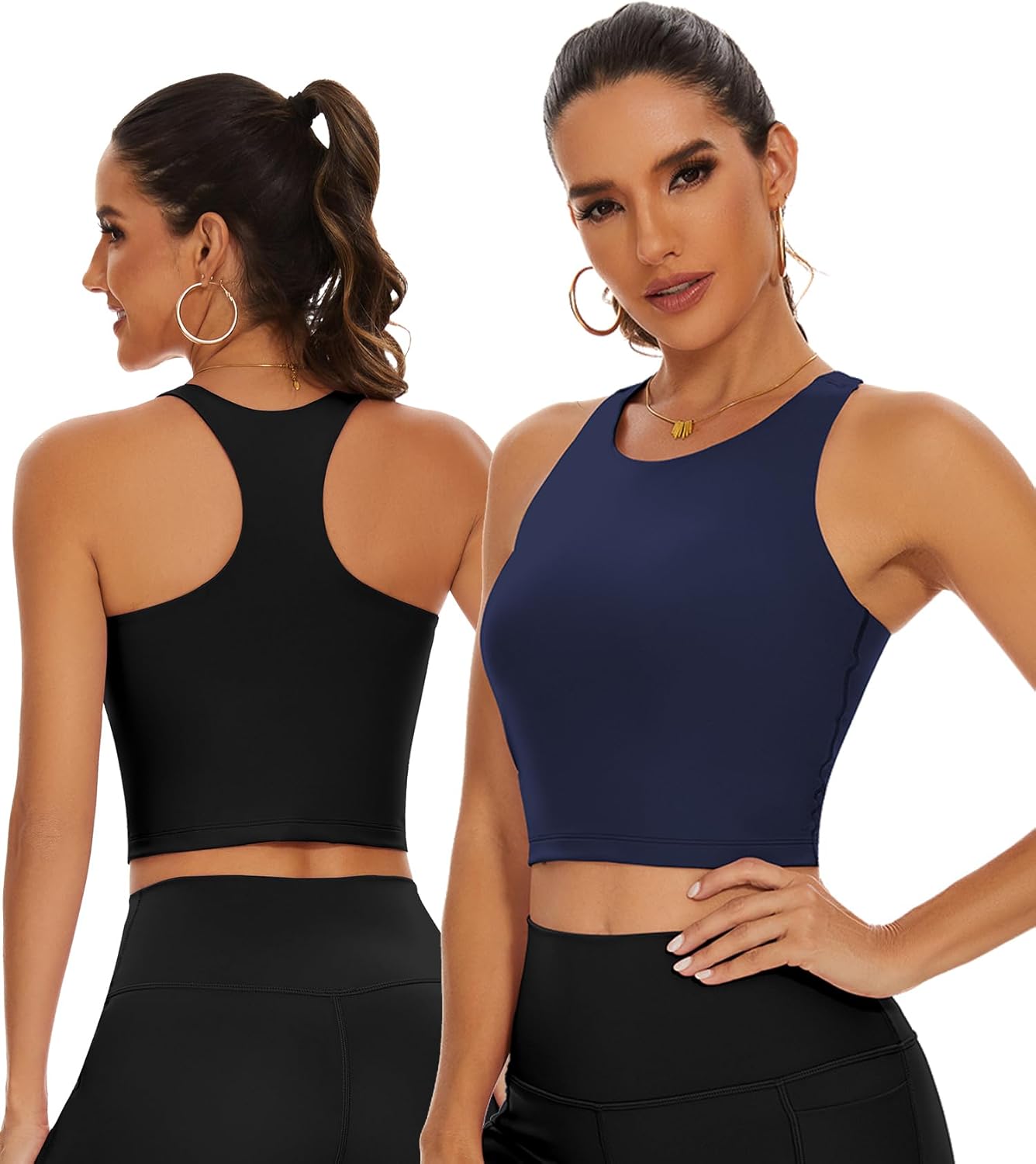 TAIPOVE Workout Crop Top Longline Padded Sport Bra High Neck Racerback Tank Gym Yoga Activewear Bra 2 Packs