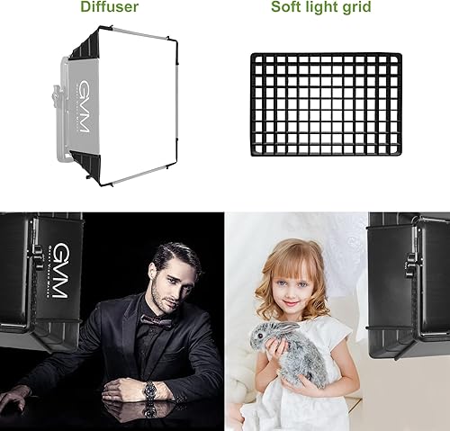 Miniatura 5 de GVM - Difusor plegable con rejilla de colmena para luz de video LED RGB 1500D, adecuado para iluminación de estudio, fotografía de retrato,