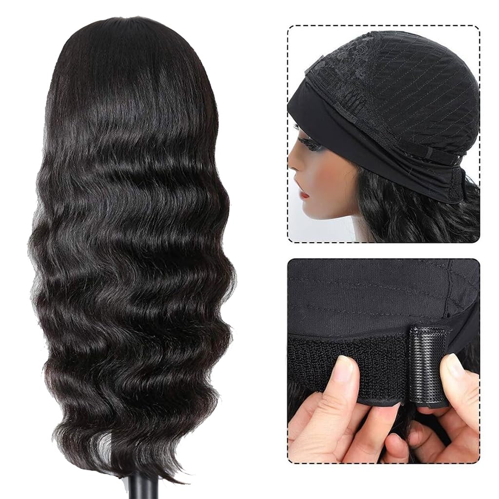 Headband Wig Human Hair Body Wave Headband Wigs for Black Women 18 Inch Brazilian Virgin Hair Glueless None Lace Front Wig Human Hair Headband Wig 150% Density Natural Color
