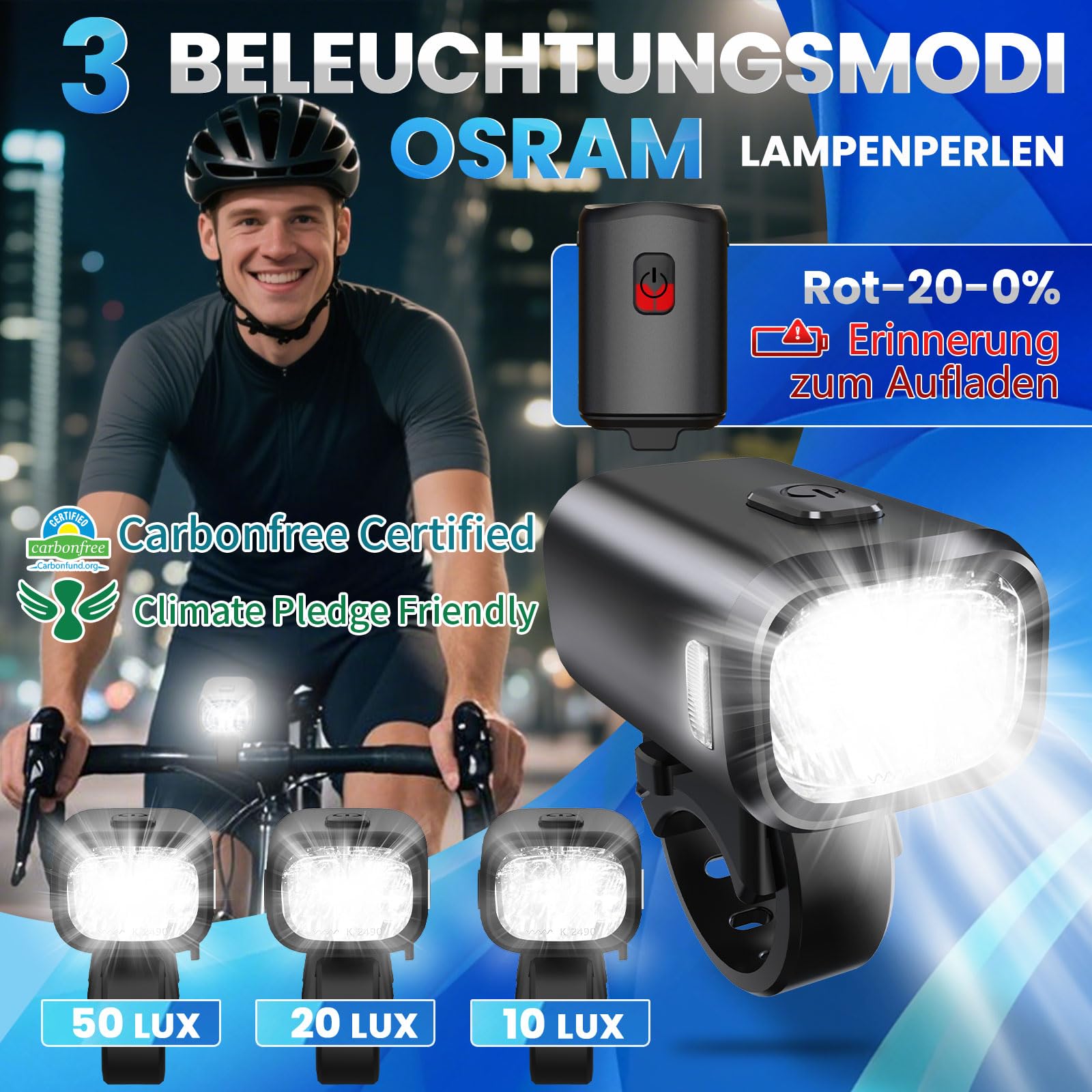 Set di luci per bicicletta con funzione di lampeggiamento del freno, omologato StVZO, luce della ruota a LED per bicicletta, IPX5, impermeabile, luce anteriore e posteriore, luce per bicicletta