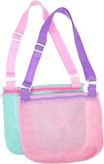 Hohopeti 2pcs Shell Buggy Bag Mesh Beach Bags Zipper Mesh Bags Snack Pouch for Travel Mesh Bag for Sand Toys Beach Sand Toys Bags Mesh Shoulder Bags Lovely Beach Bag Hollow Beach Bag Toy