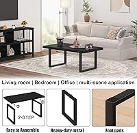 Vista 6 de Mesa de café IBF negra, mesa de centro minimalista industrial de madera, mesa moderna y simple rectangular para sala de estar, mesa de café y cóctel