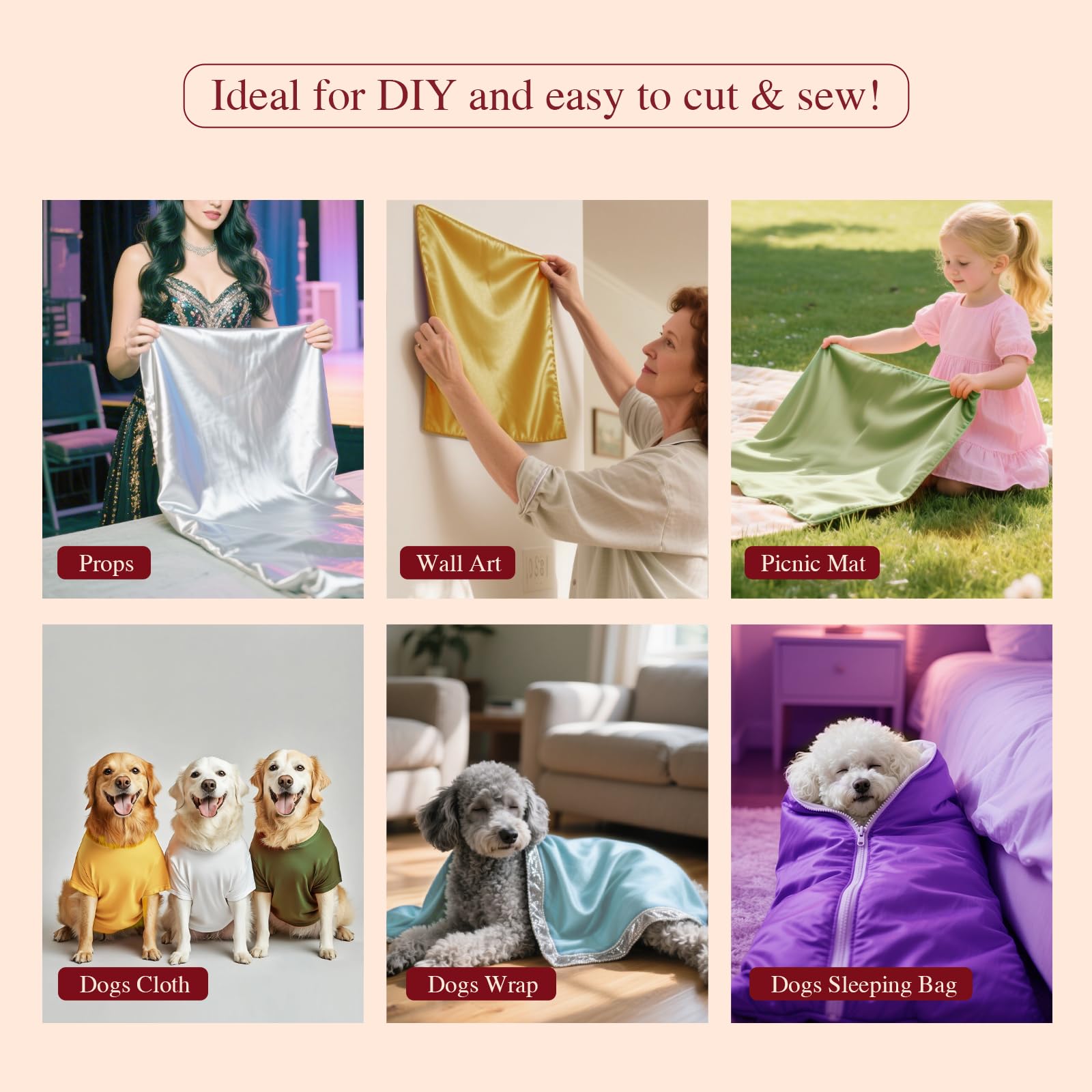 Q&J Fabric Co. Beige Satin Fabric by The Yard Soft Charmeuse Silky Cloth 55 INCH Width for DIY Sewing Crafts Wedding Dresses, Backdrops & Party Decor | Smooth, Shiny & Wrinkle-Resistant (1 Yard) — view 3