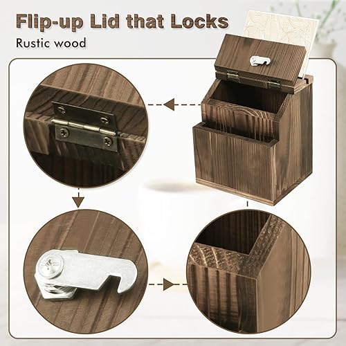 Miniatura 4 de KYODOLED Caja de sugerencias de madera con candado montado en la pared, caja rústica de donación de llaves con soporte acrílico transparente y 30