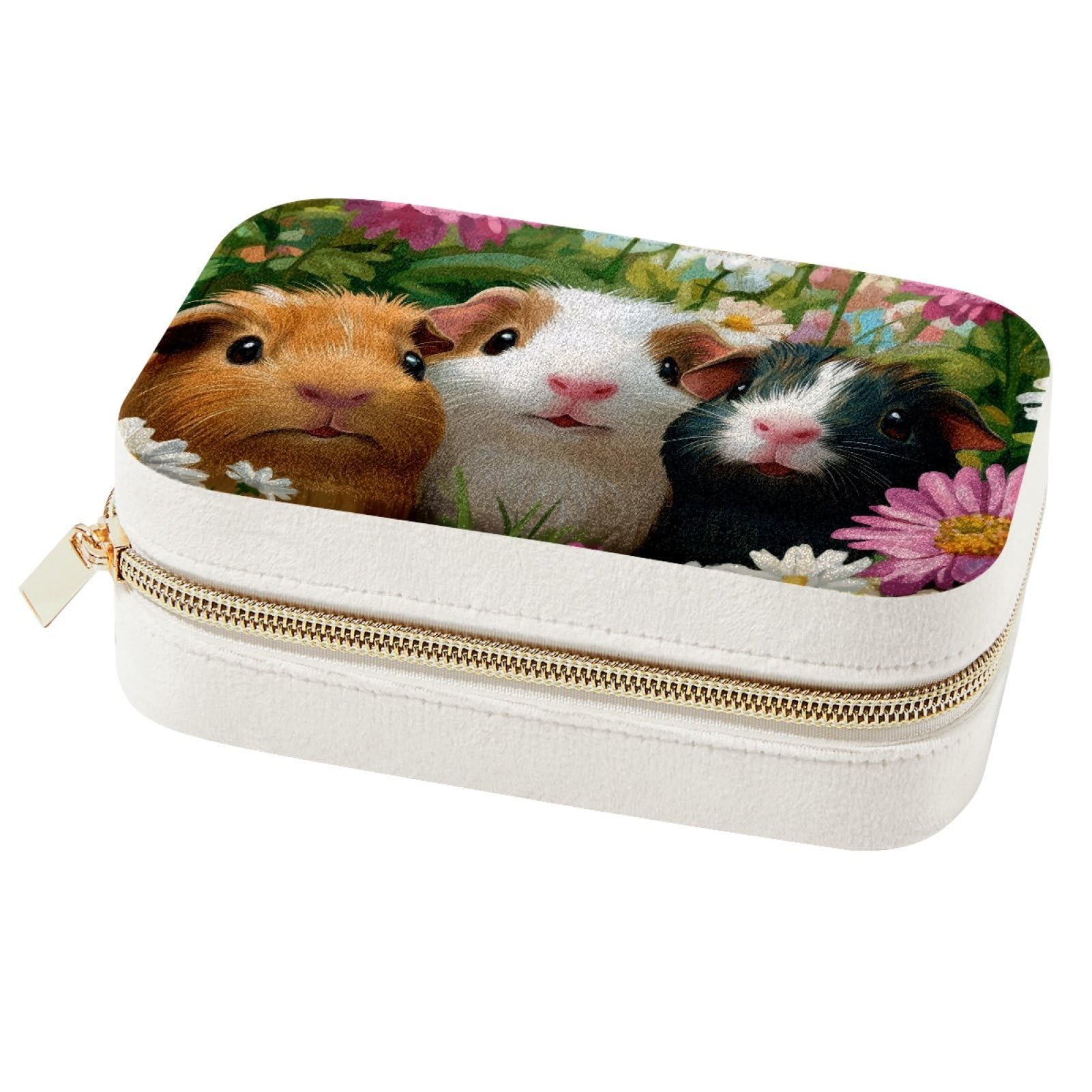 Organisateur de bijoux cochon d'Inde et fleurs, votre compagnon de voyage compact