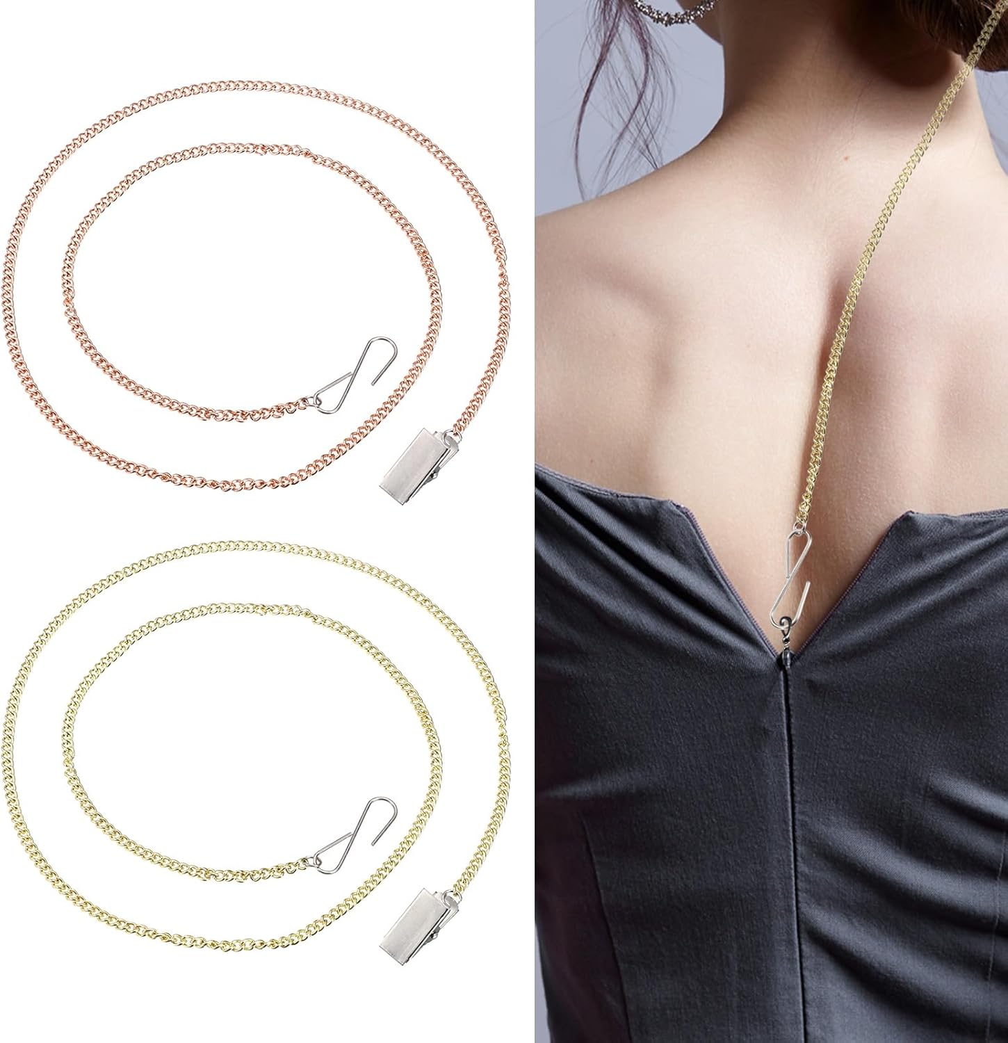 PATIKIL Zipper Helper Pull, 2 Pcs Back Zipper Puller Metal Clothing Assistant Aid with Clip for Dresses Easy Zip Up by Yourself, Gold/Rose Gold