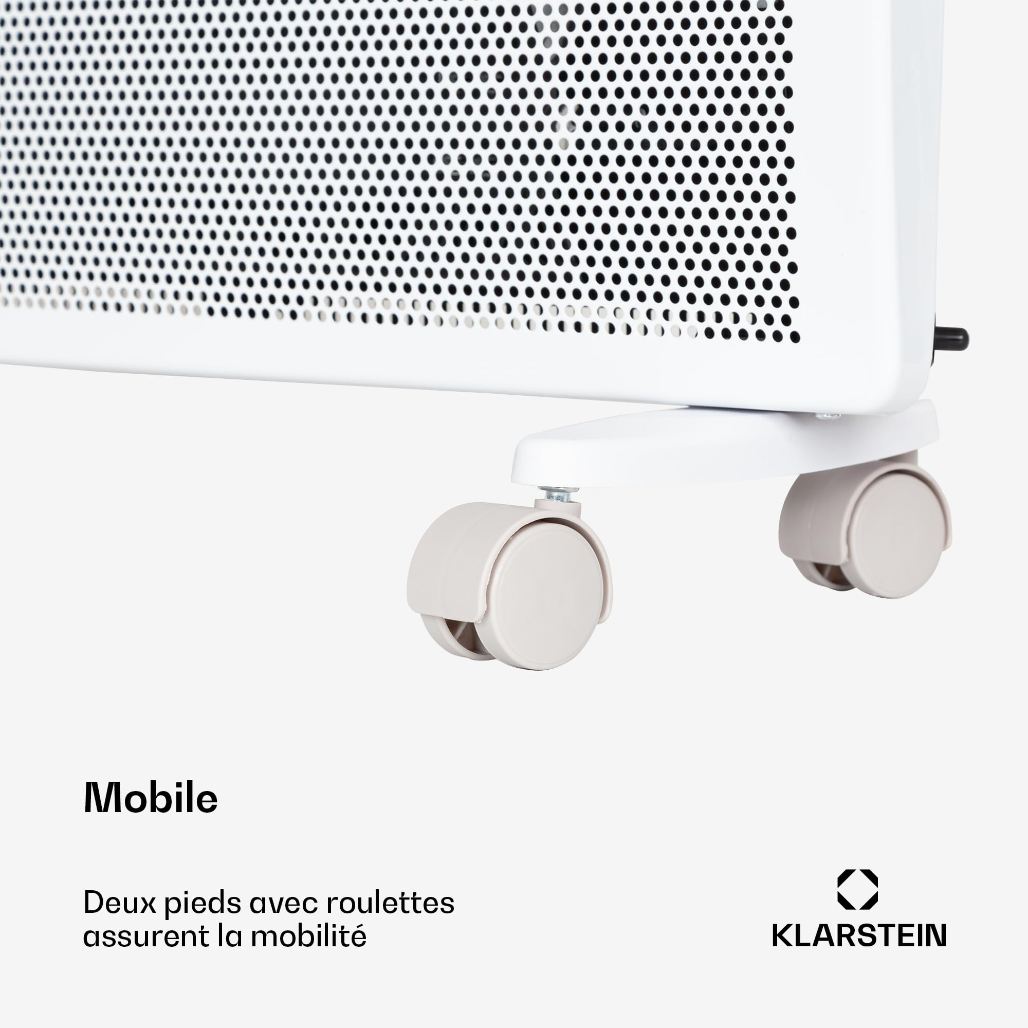 KLARSTEIN Hot Spot Slimcurve Double radiateur 2 en 1 - convection et infrarouge, protection anti surchauffe, minuterie hebdomadaire, pose murale ou sur pied, 2 pieds à roulettes, tôle, 1000 W, blanc