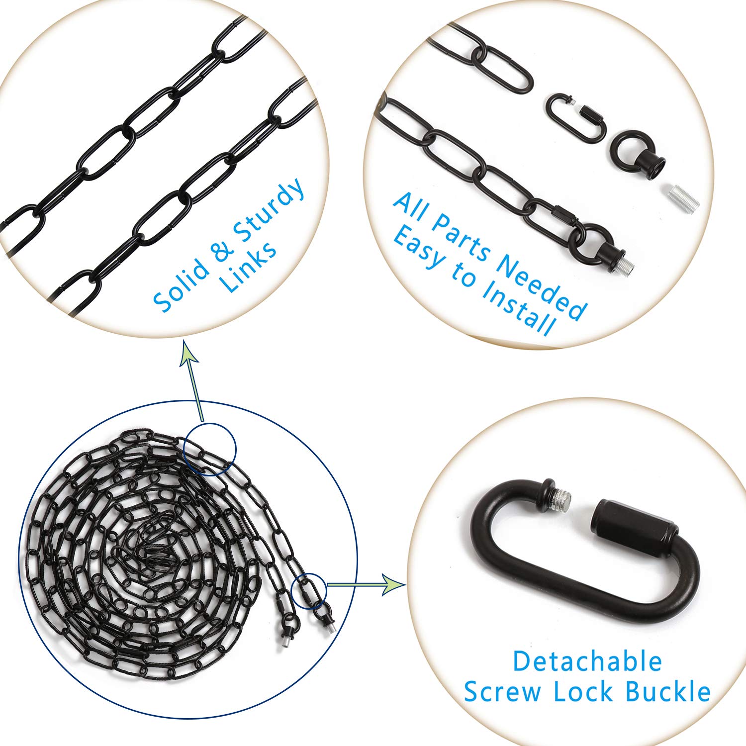 19ft Heavy Duty Chain for Light Fixture, Pendant Light Extra Chain Permits Installation of Chain-Hung Fixtures on High Ceilings with Max Fixture Weight of 65 Pounds, Black(L0580) — Amazon image 5