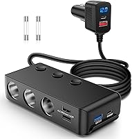 Vista 9 de Nilight Panel de enchufe de cargador de encendido y apagado 4 en 1, cargador USB dual, toma de corriente, voltímetro LED, encendedor de cigarrillos