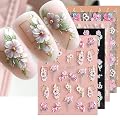 MAYCREATE® 5 Sheets Nail Art Decor Stickers 3D Embossed Flower Charms for Nail Art 5 Styles Flower Nail Charm Sticker fo