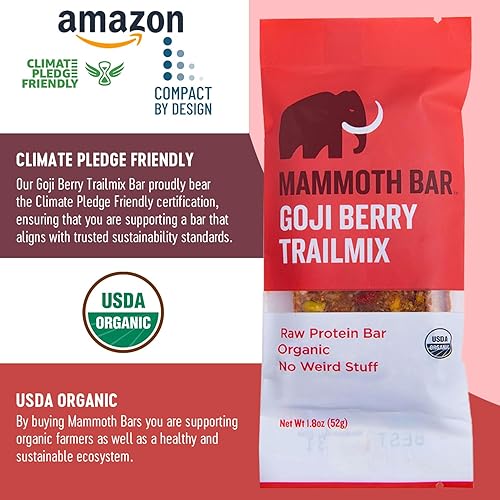 Miniatura 6 de Mammoth Bar Goji Berry Trail Mix - 10 barras de proteínas orgánicas - Prebiótico  Paleo  Sin gluten  Proteína de huevo  Sin OMG  Crudo  Nueces
