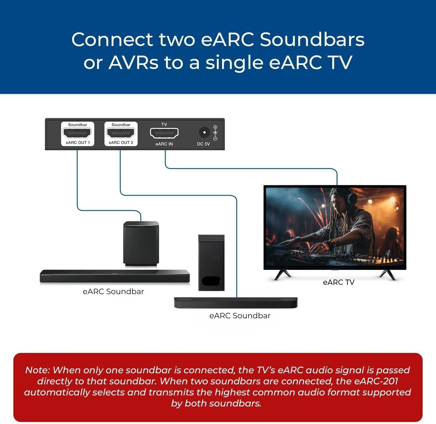 OREI eARC Audio Splitter 1 in 2 Out – HDMI ARC/eARC Audio Extractor & Splitter, Dolby Atmos, DTS:X, TrueHD, CEC Volume Control, Dual Soundbar Audio Adapter