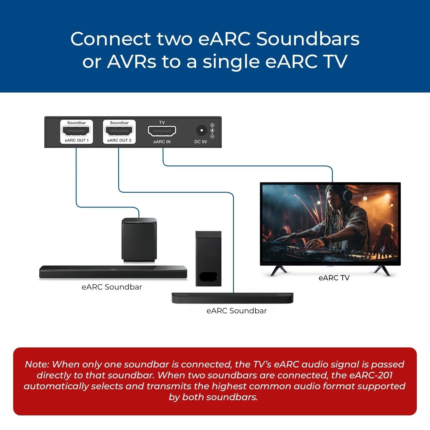 OREI eARC - Divisor de audio 1 en 2 salidas - Extractor y divisor de audio HDMI ARC/eARC, Dolby Atmos, DTS:X, TrueHD, control de volumen CEC, adaptador de audio de barra de sonido dual