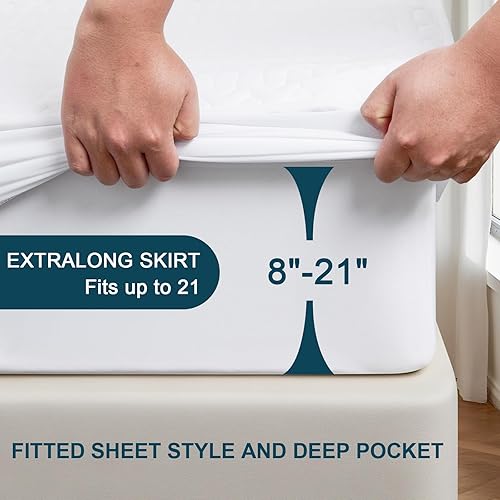 Miniatura 3 de Protector de colchón impermeable, protector de colchón tamaño Queen con bolsillo profundo de 18 pulgadas de profundidad, funda de colchón de cama