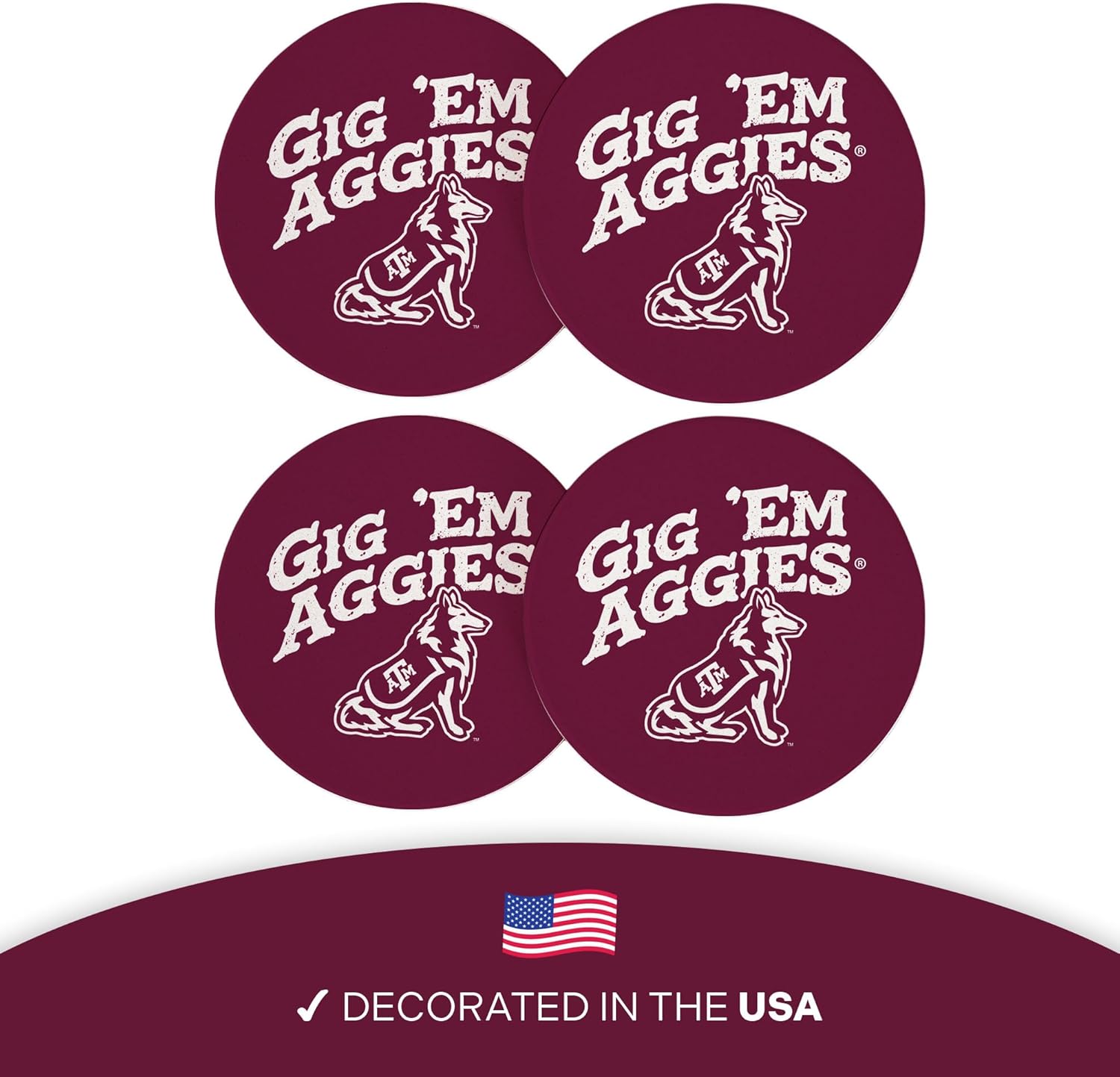 Desert Cactus Texas A&M University Circle Ceramic Coasters 4 Pack Aggies TAMU Absorbent Drink Coasters with Cork Backing (Design E) - Image 4