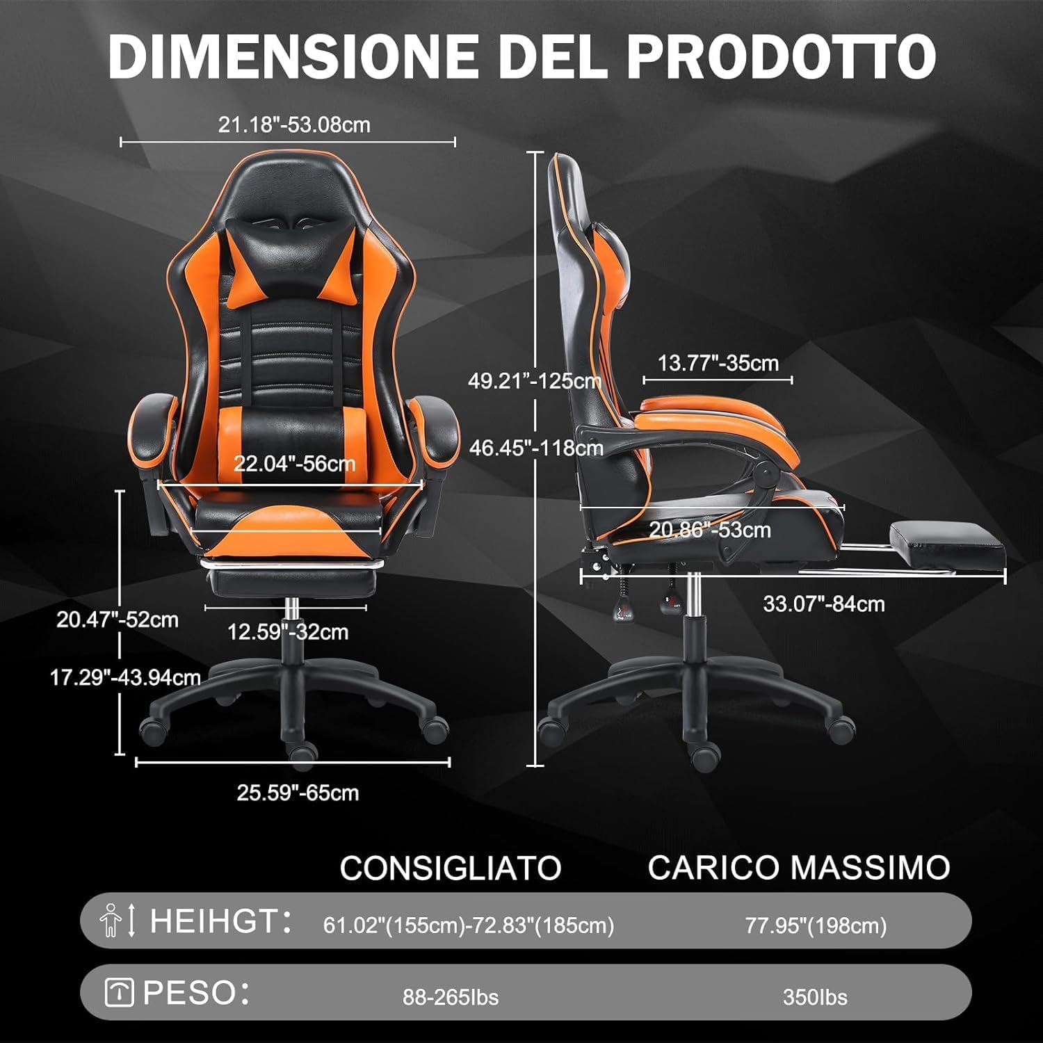 Ergonomic Gaming Chair with Footrest, PU Leather Video Game Chairs for Adults, Reclining Gamer Chair Office Chair with Lumbar Support, Comfortable Computer Chair for Heavy People (Orange and Black)