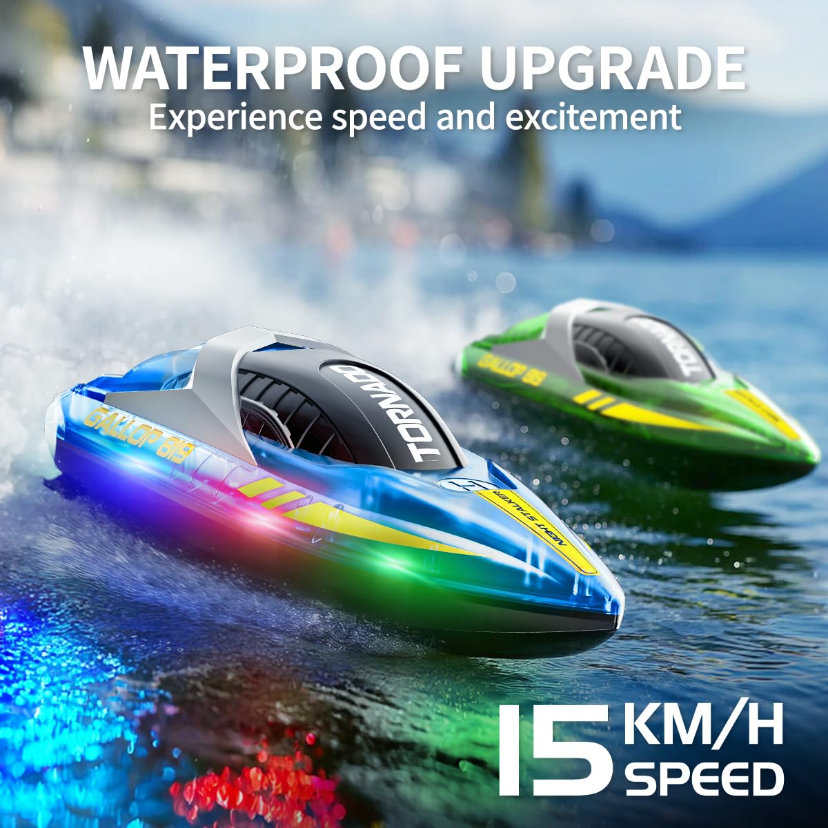 Ferngesteuertes RC Boot 2er Set, wasserdicht mit 2,4 GHz Fernsteuerung, Twin-Screw Antrieb, LED, automatische Flip-Funktion, Dual-Speed-Modus, 4 Akkus, für Kinder & Erwachsene, ideal für Pool & See